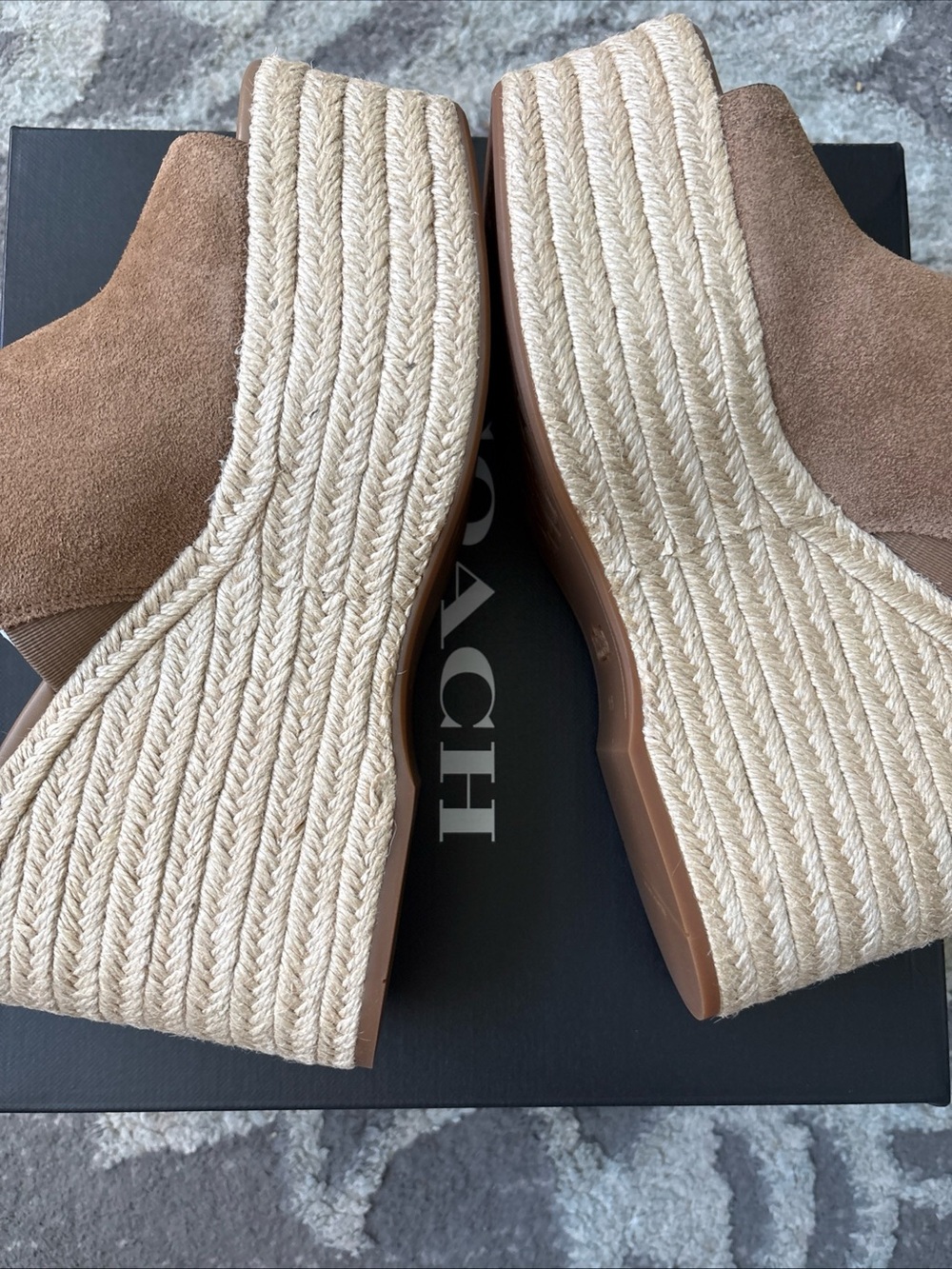 COACH Signature Suede Logo Espadrille Platform Wedge Slide Sandals Size-9.5 New - Picture 10 of 13